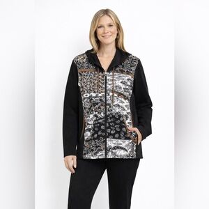 DOLCEZZA Black and White Patterned Zip-Up hoodie Jacket NWT